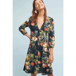 Anthropologie The Odells Floral 3/4 Sleeve Swing Mini Dress Women's Size Medium